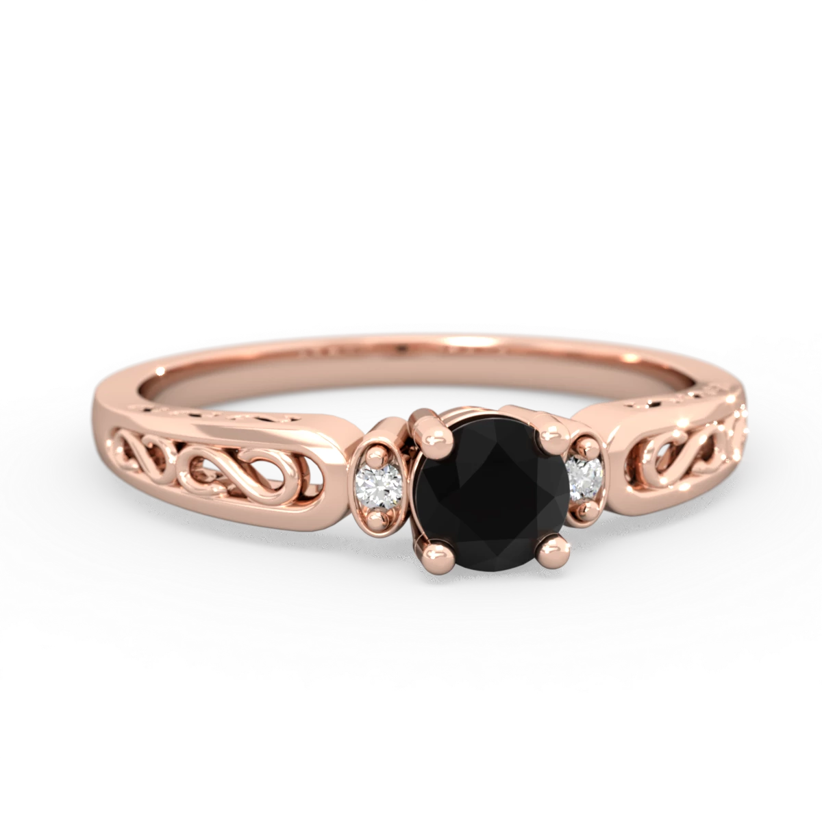 Onyx Filligree Scroll Round 14K Rose Gold ring R0829