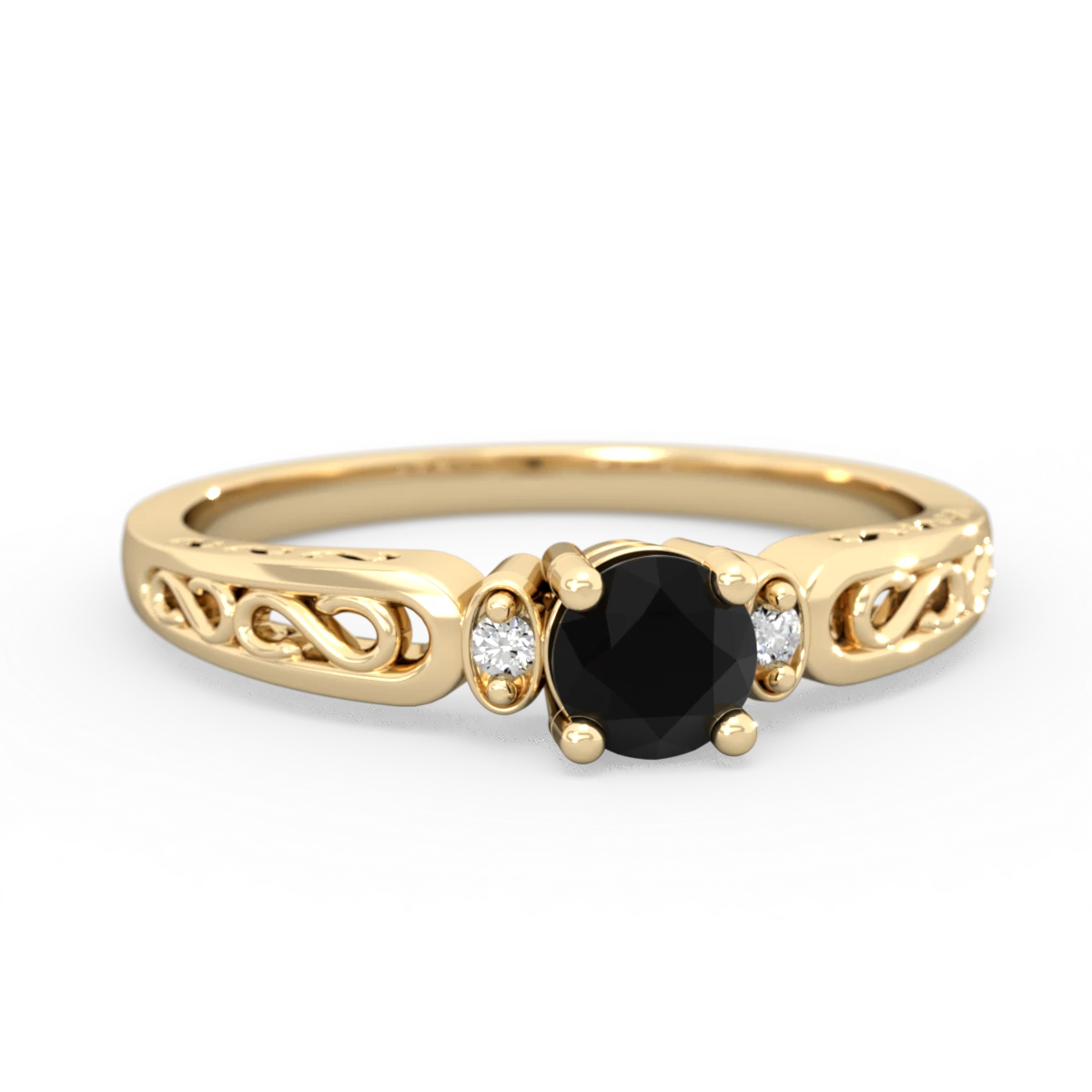 Onyx Filligree Scroll Round 14K Yellow Gold ring R0829