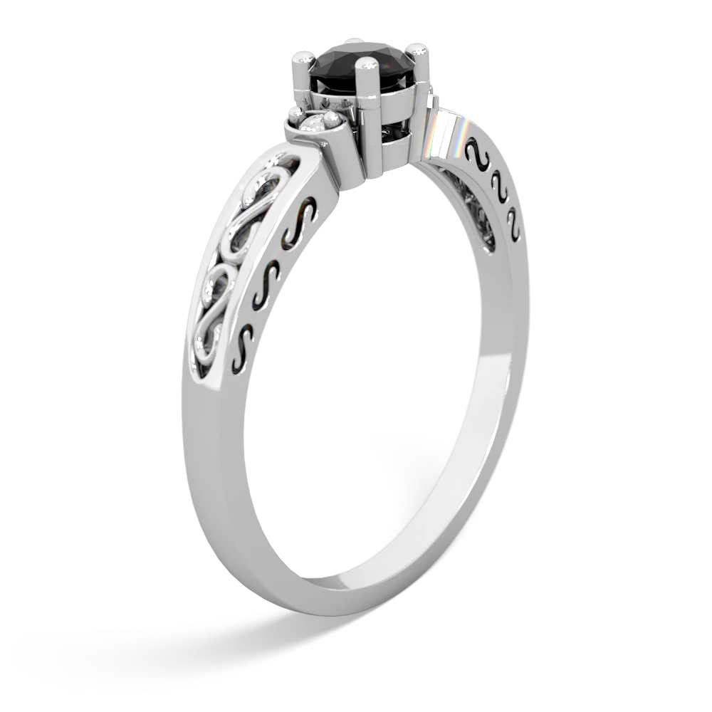 Onyx Filligree Scroll Round 14K White Gold ring R0829