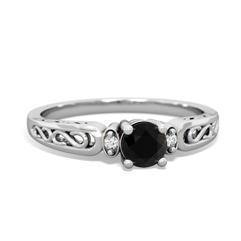 Onyx Filligree Scroll Round 14K White Gold ring R0829