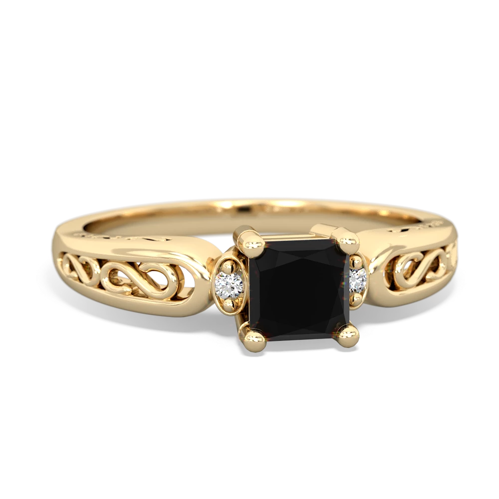 Onyx Filligree Scroll Square 14K Yellow Gold ring R2430