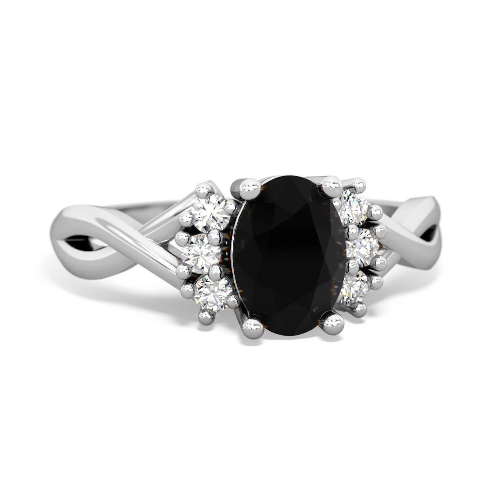 Onyx Victorian Twist 14K White Gold ring R2497
