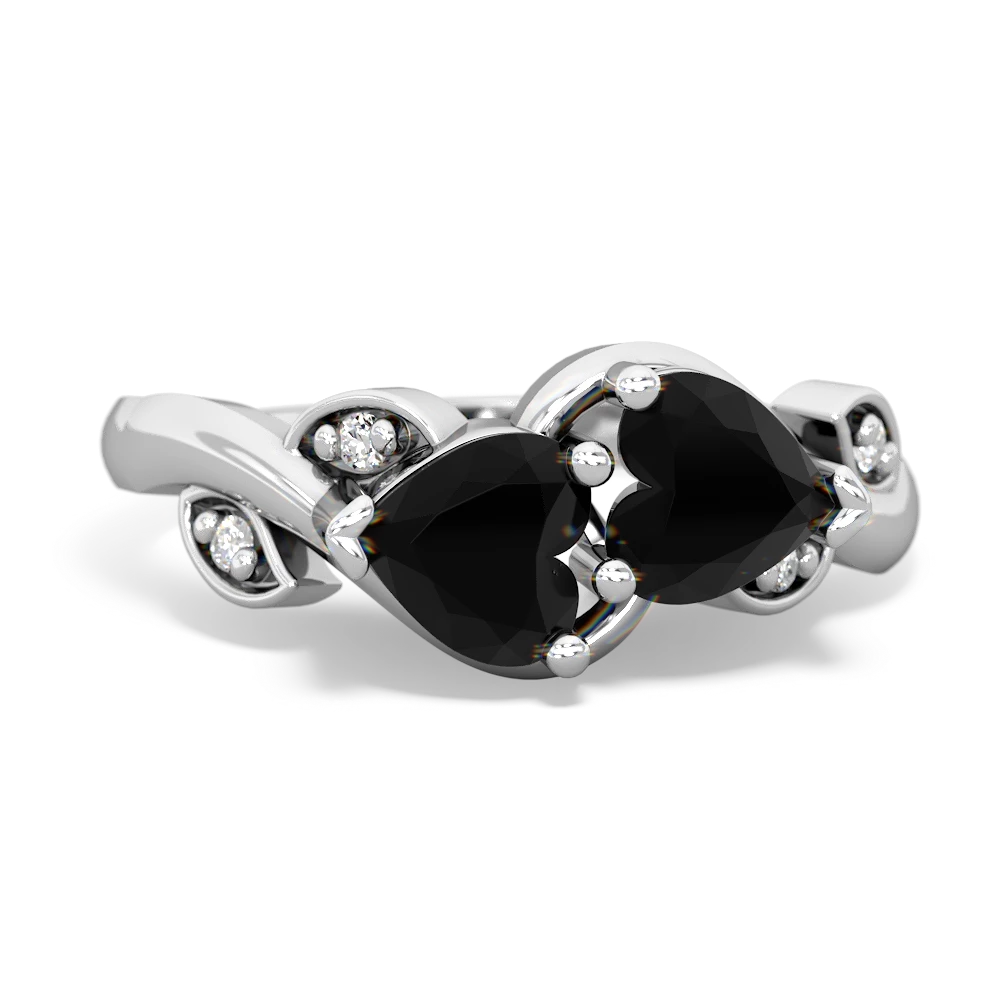 Onyx Floral Elegance 14K White Gold ring R5790