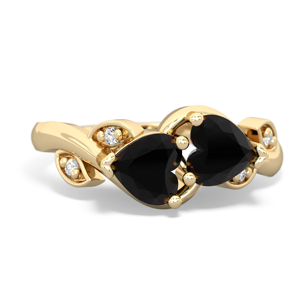 Onyx Floral Elegance 14K Yellow Gold ring R5790