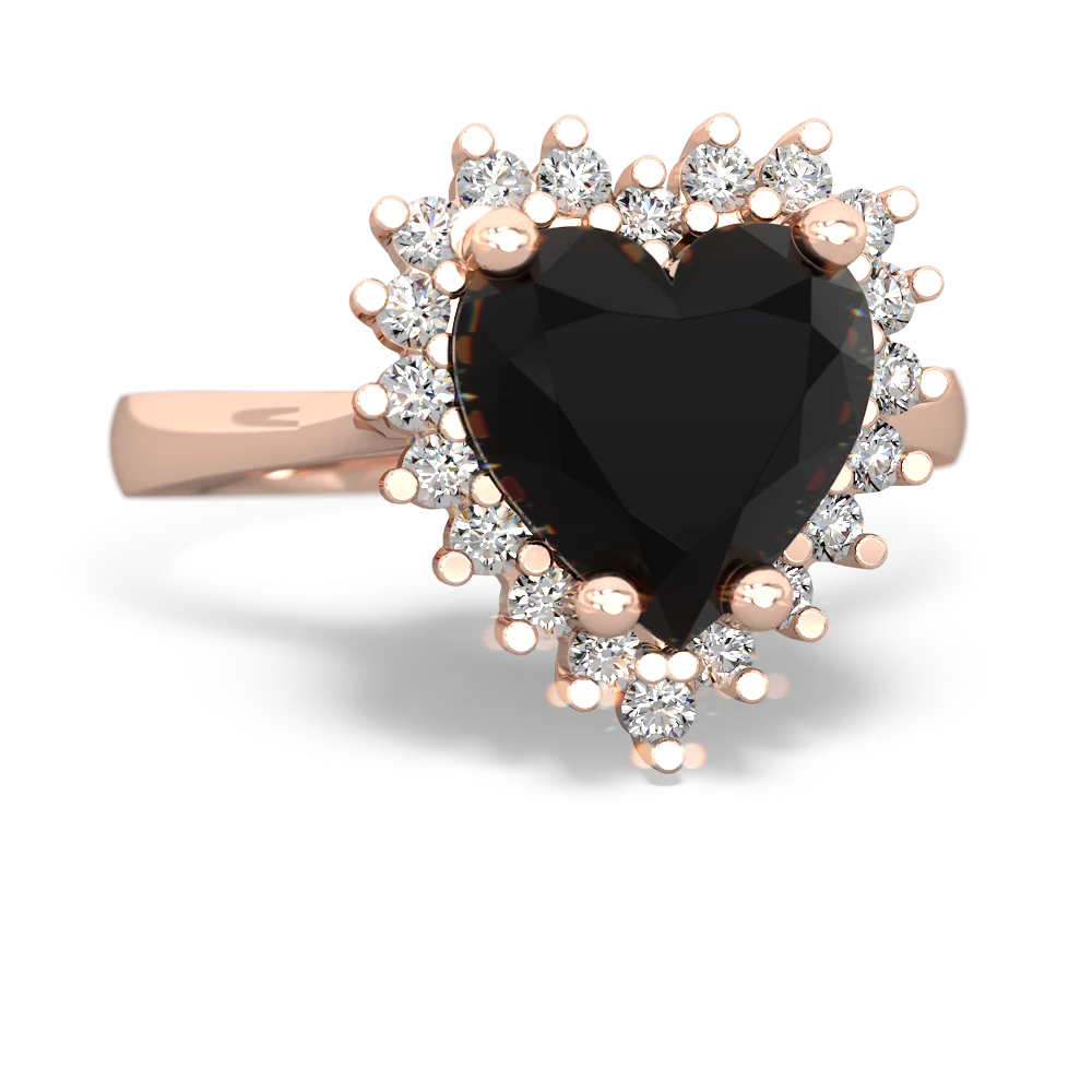 Onyx Sparkling Halo Heart 14K Rose Gold ring R0391