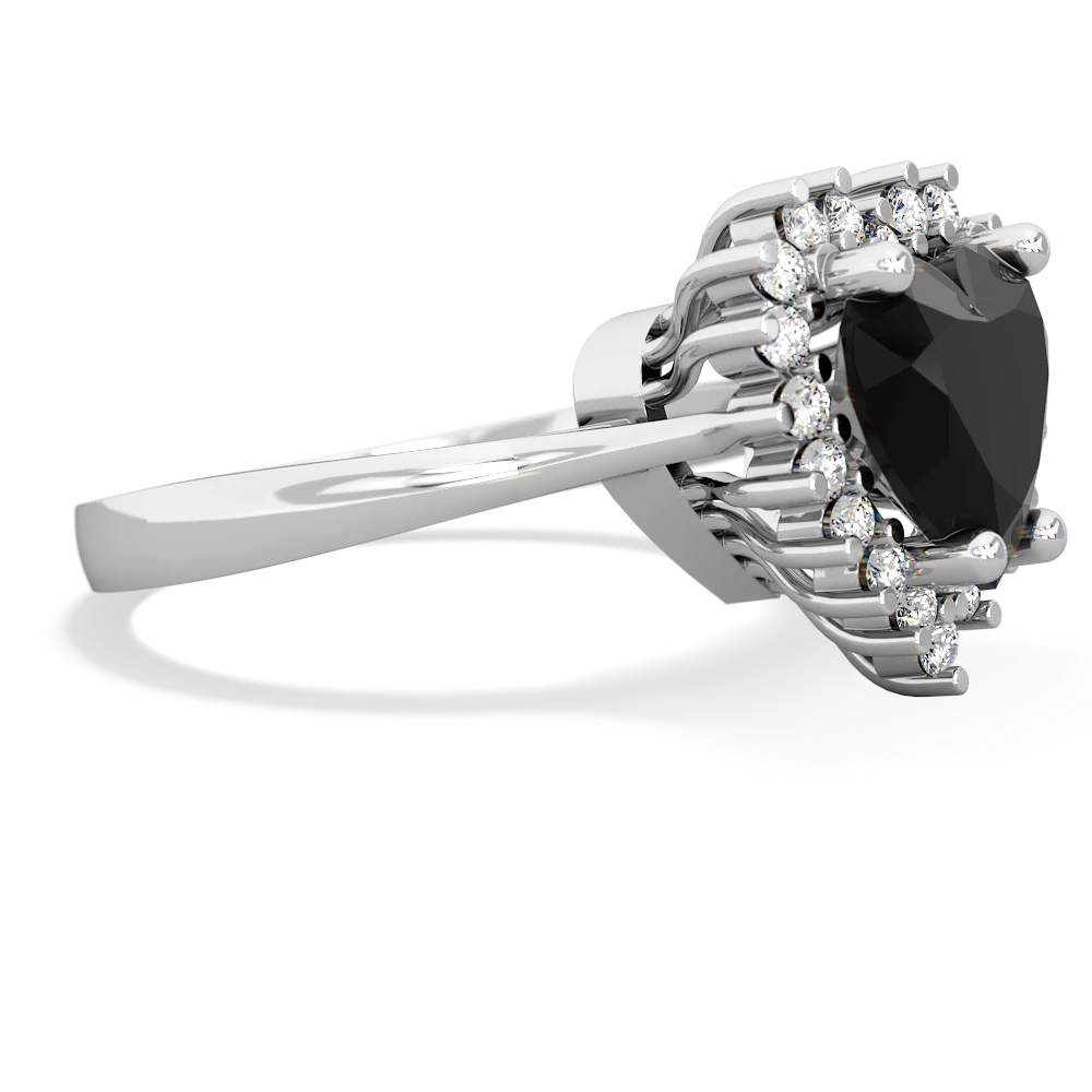 Onyx Sparkling Halo Heart 14K White Gold ring R0391