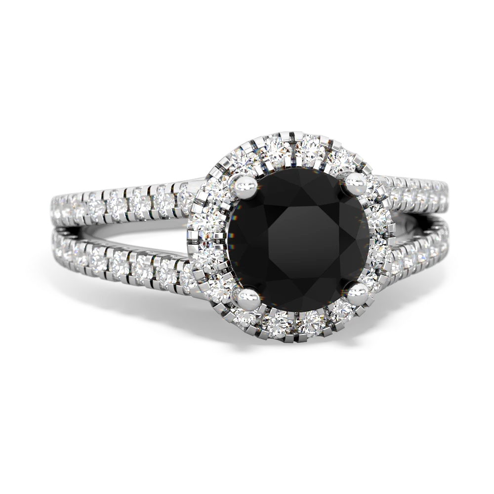 Onyx Pave Halo 14K White Gold ring R5490