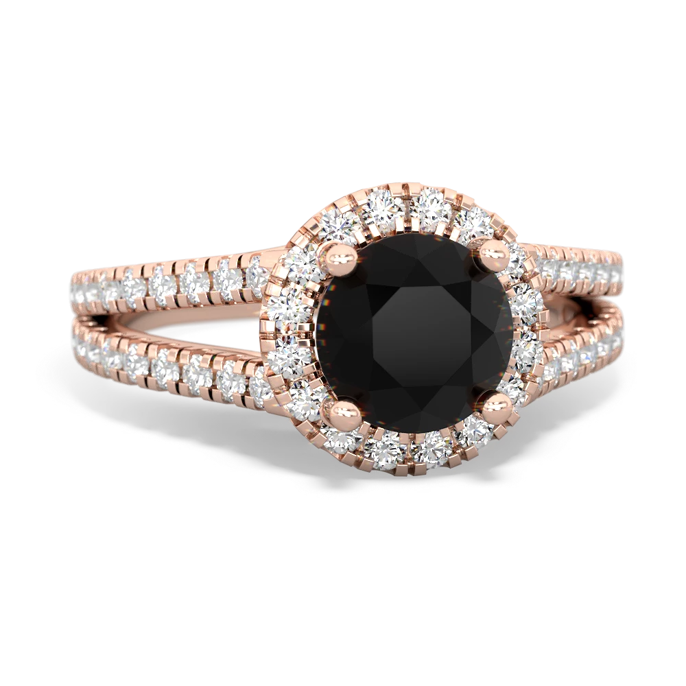 Onyx Pave Halo 14K Rose Gold ring R5490