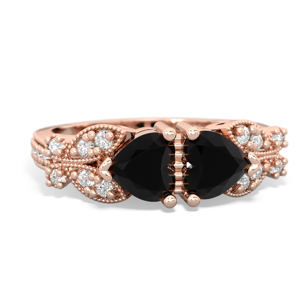 Onyx Diamond Butterflies 14K Rose Gold ring R5601