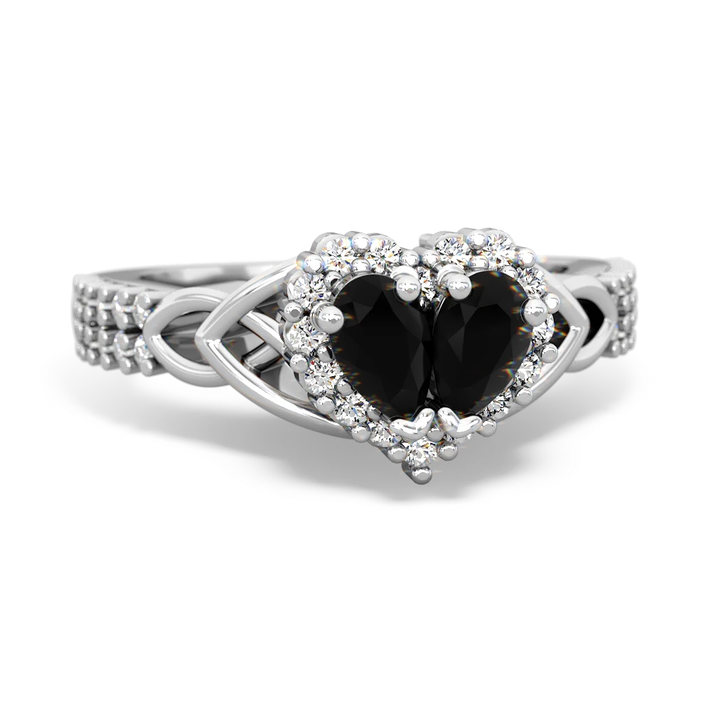 Onyx Celtic Knot Two Hearts As One 14K White Gold ring R2644HRT