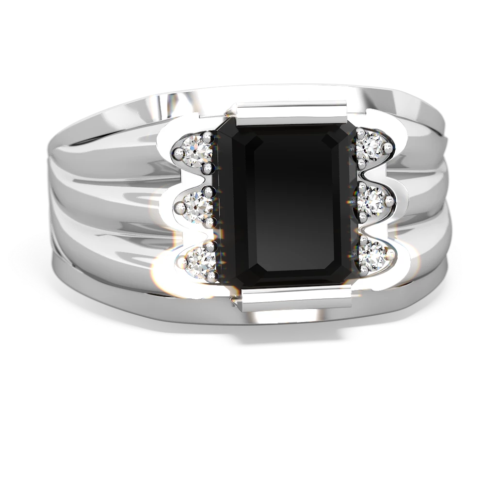 Onyx Men's 9X7mm Emerald-Cut 14K White Gold ring R1835