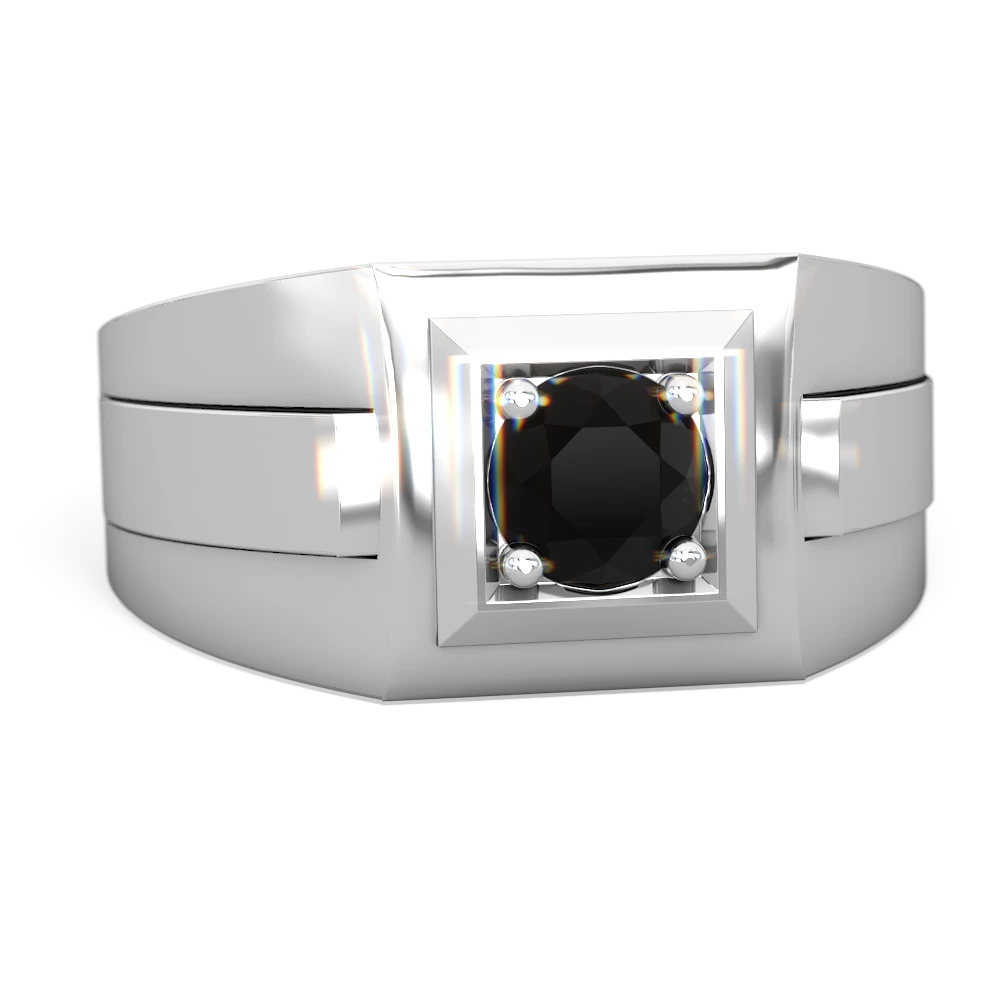 Onyx Men's Squared Circle 14K White Gold ring R0480