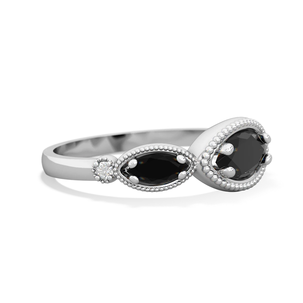 Onyx Milgrain Marquise 14K White Gold ring R5700