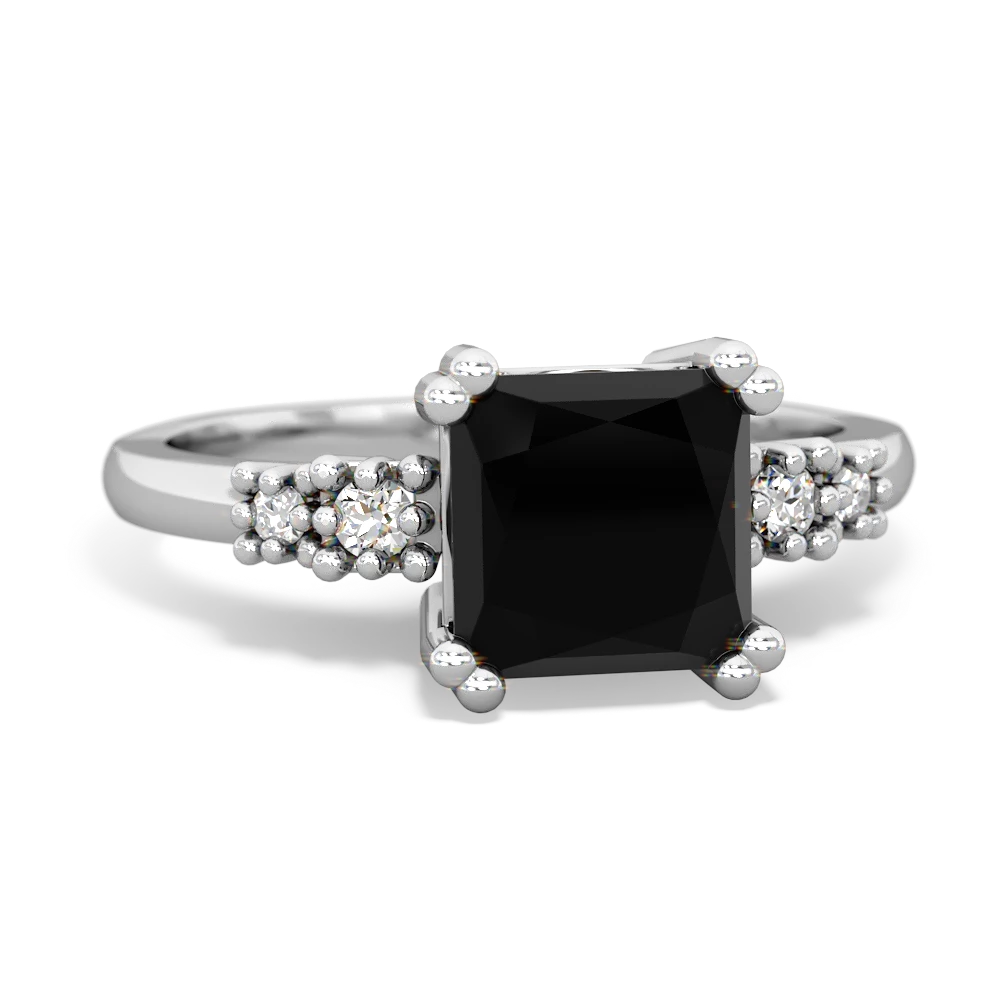 Onyx Art Deco Princess 14K White Gold ring R2014