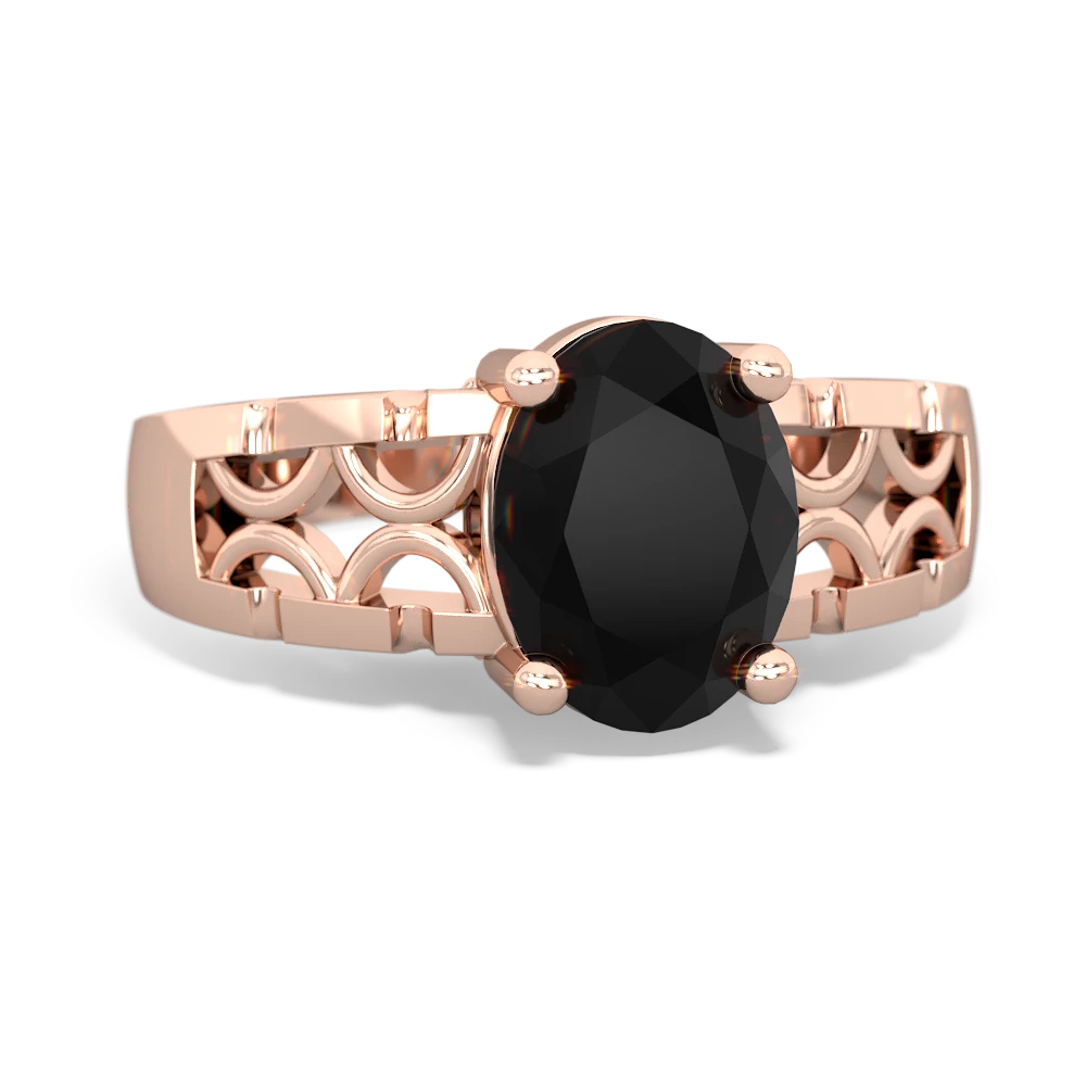 Onyx Art Deco Filigree 14K Rose Gold ring R2322