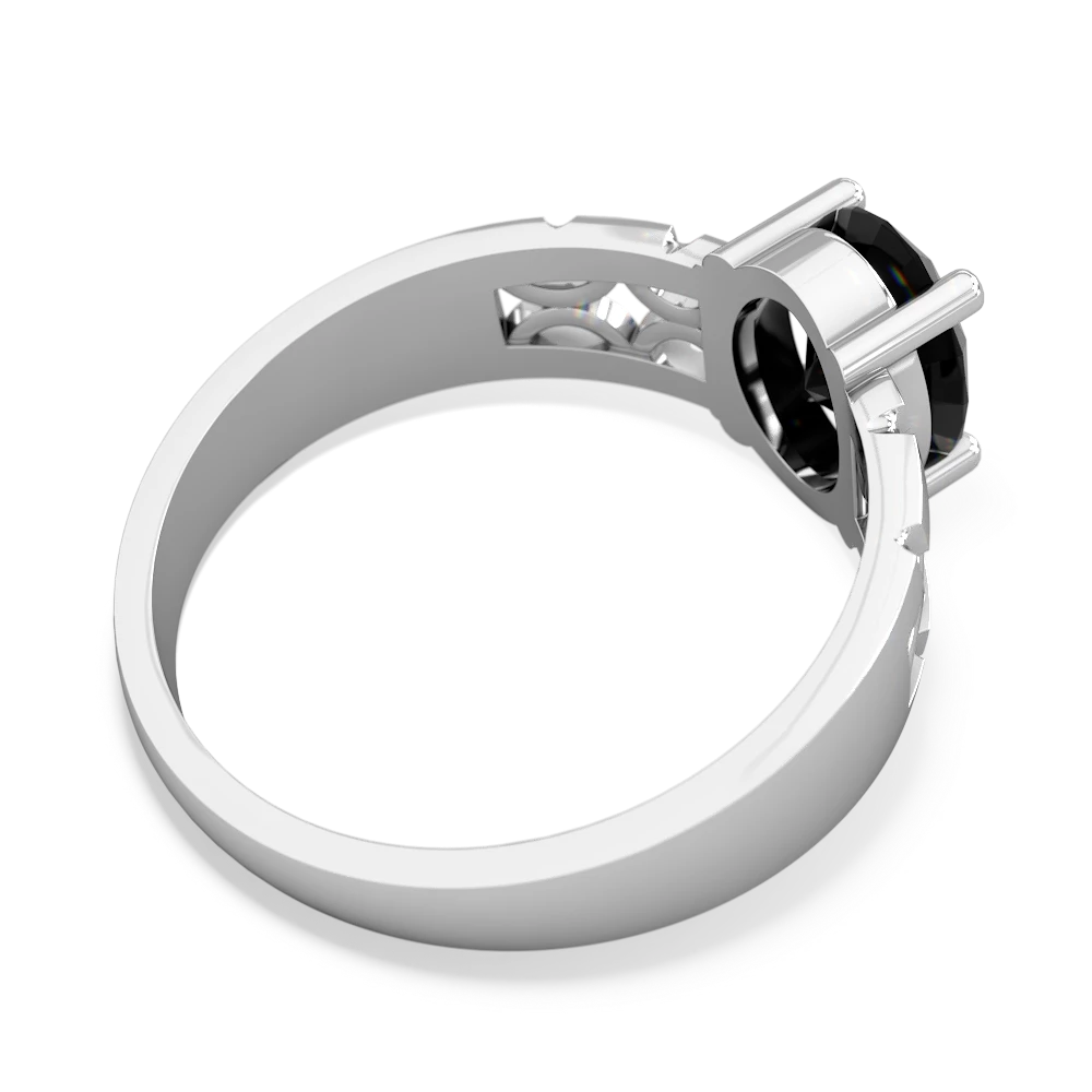 Onyx Art Deco Filigree 14K White Gold ring R2322