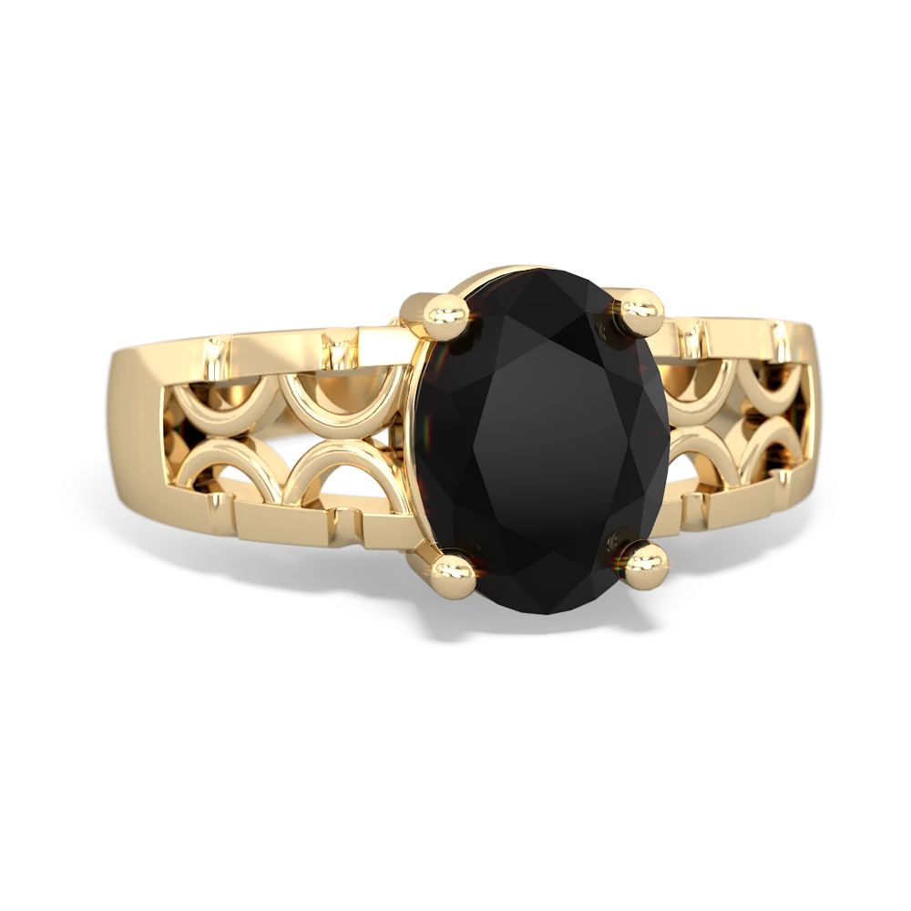 Onyx Art Deco Filigree 14K Yellow Gold ring R2322