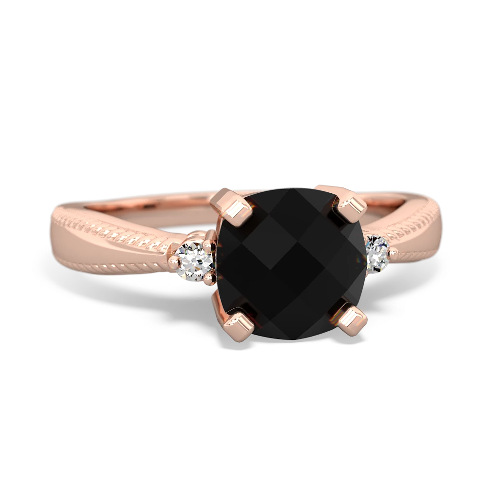 Onyx Cushion Rope 14K Rose Gold ring R2484