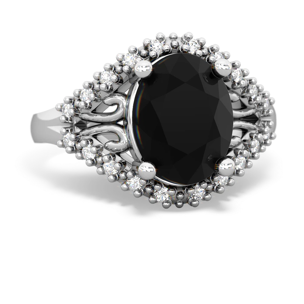 Onyx Antique Style Cocktail 14K White Gold ring R2564