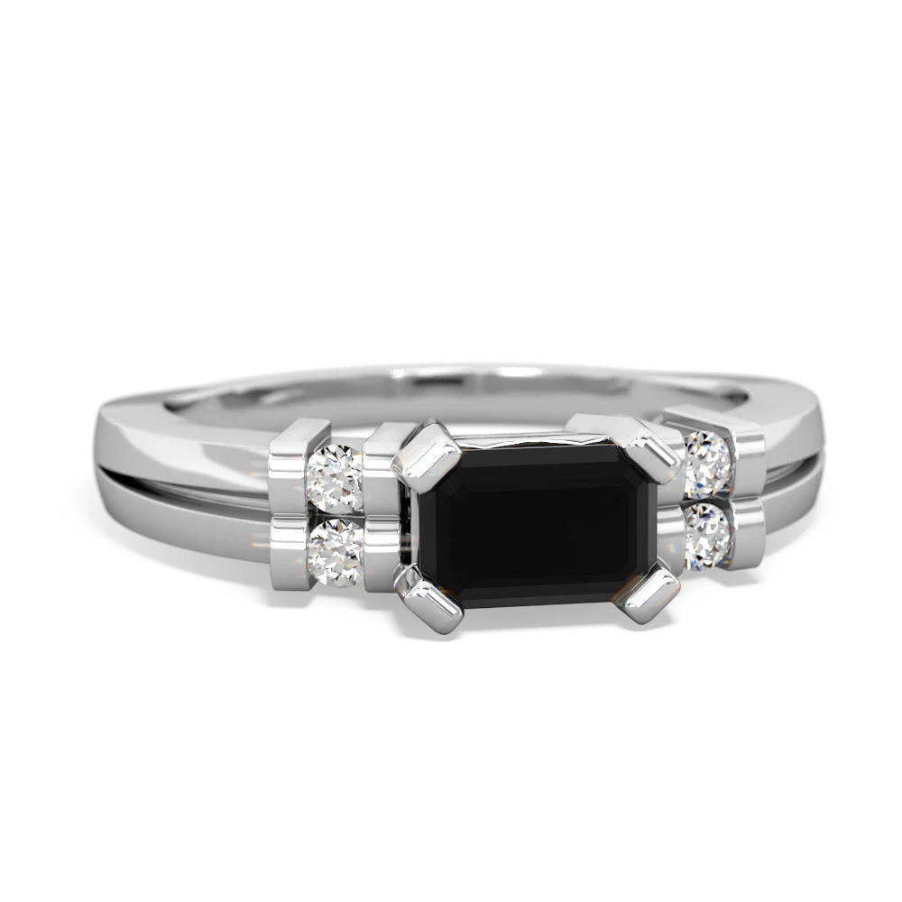 Onyx Art Deco East-West 14K White Gold ring R2590