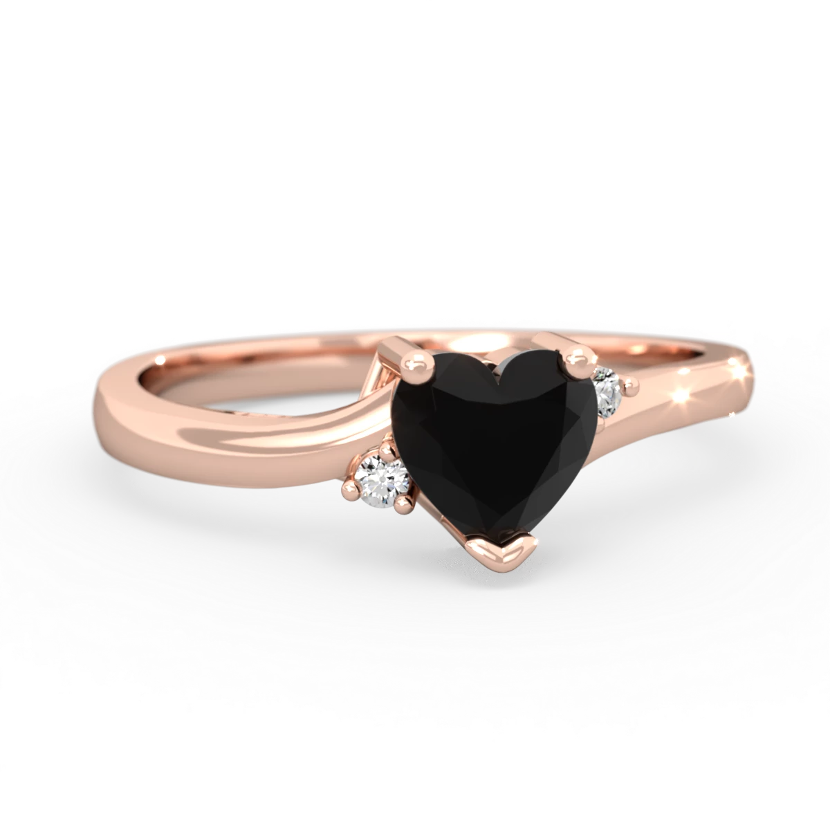 Onyx Delicate Heart 14K Rose Gold ring R0203