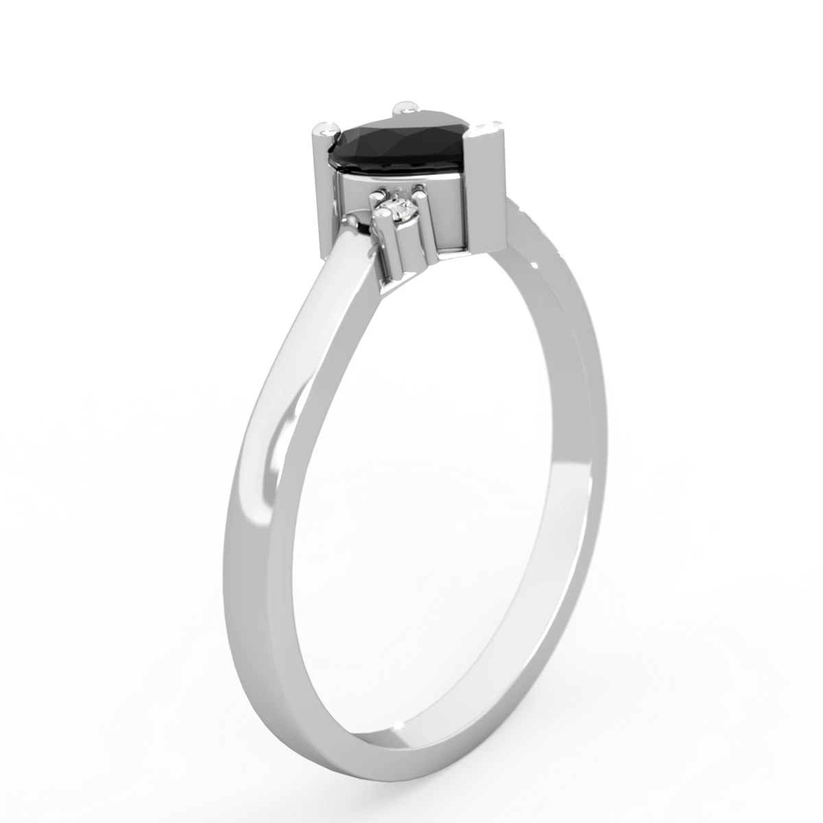 Onyx Delicate Heart 14K White Gold ring R0203