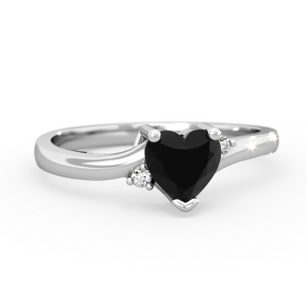 Onyx Delicate Heart 14K White Gold ring R0203