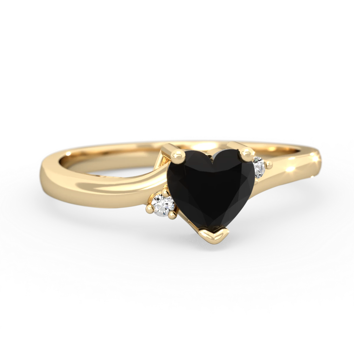 Onyx Delicate Heart 14K Yellow Gold ring R0203