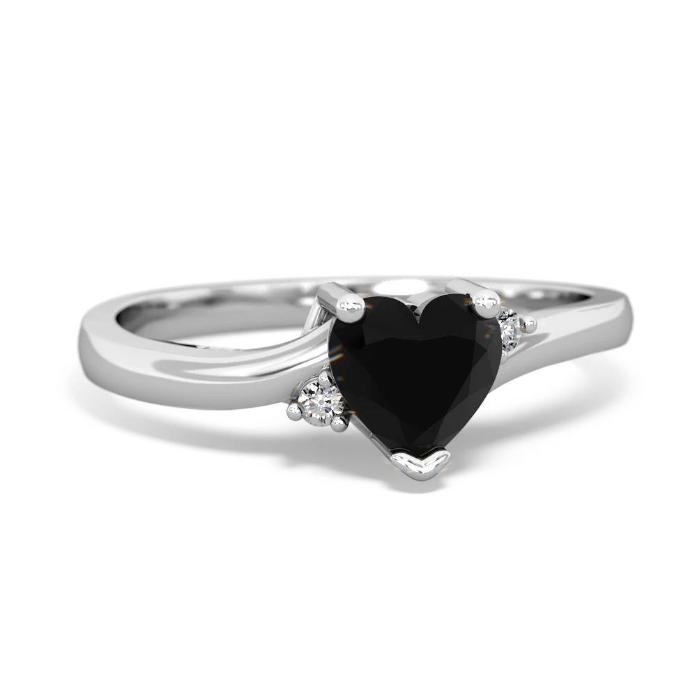 Onyx Delicate Heart 14K White Gold ring R0203