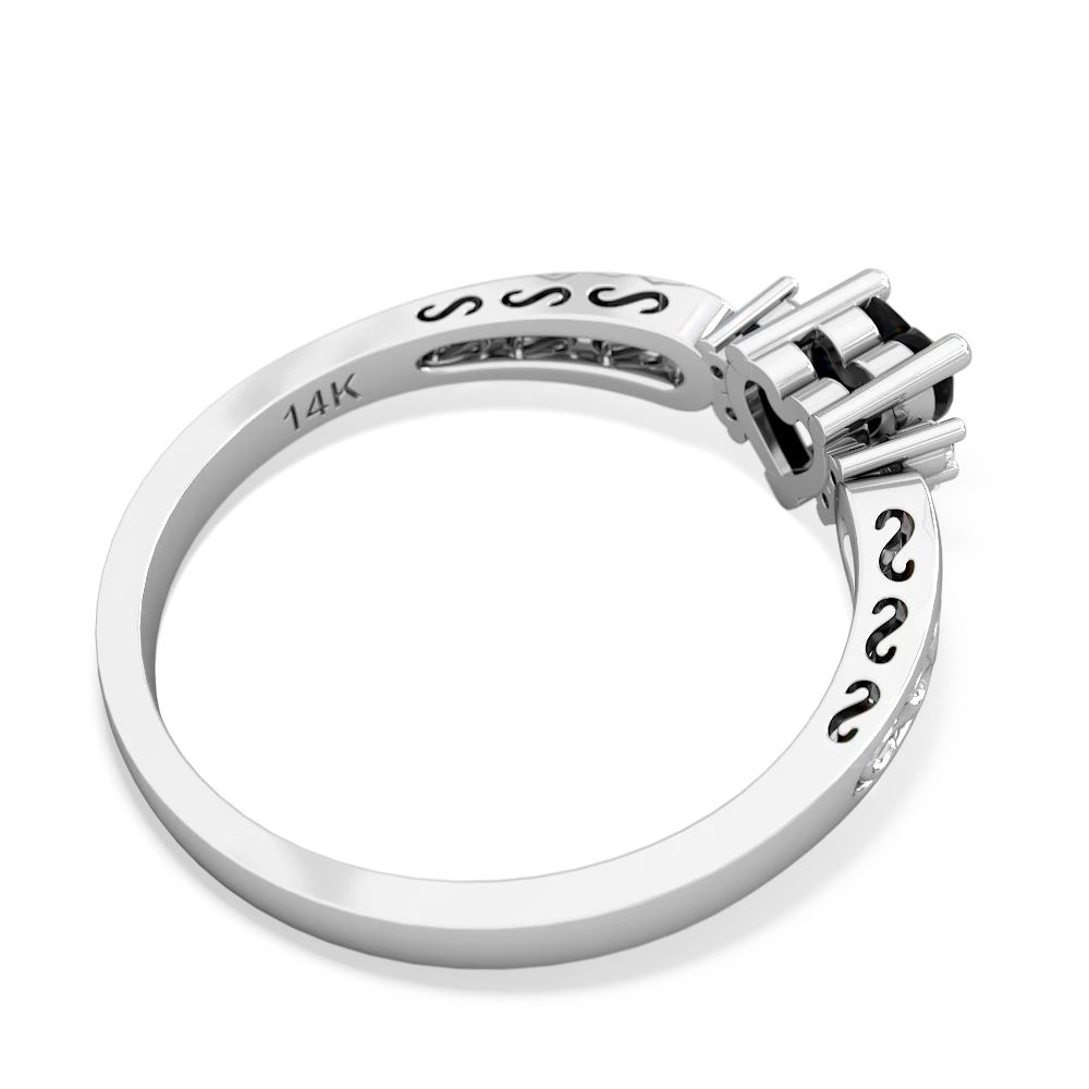 Onyx Filligree Scroll Heart 14K White Gold ring R2429