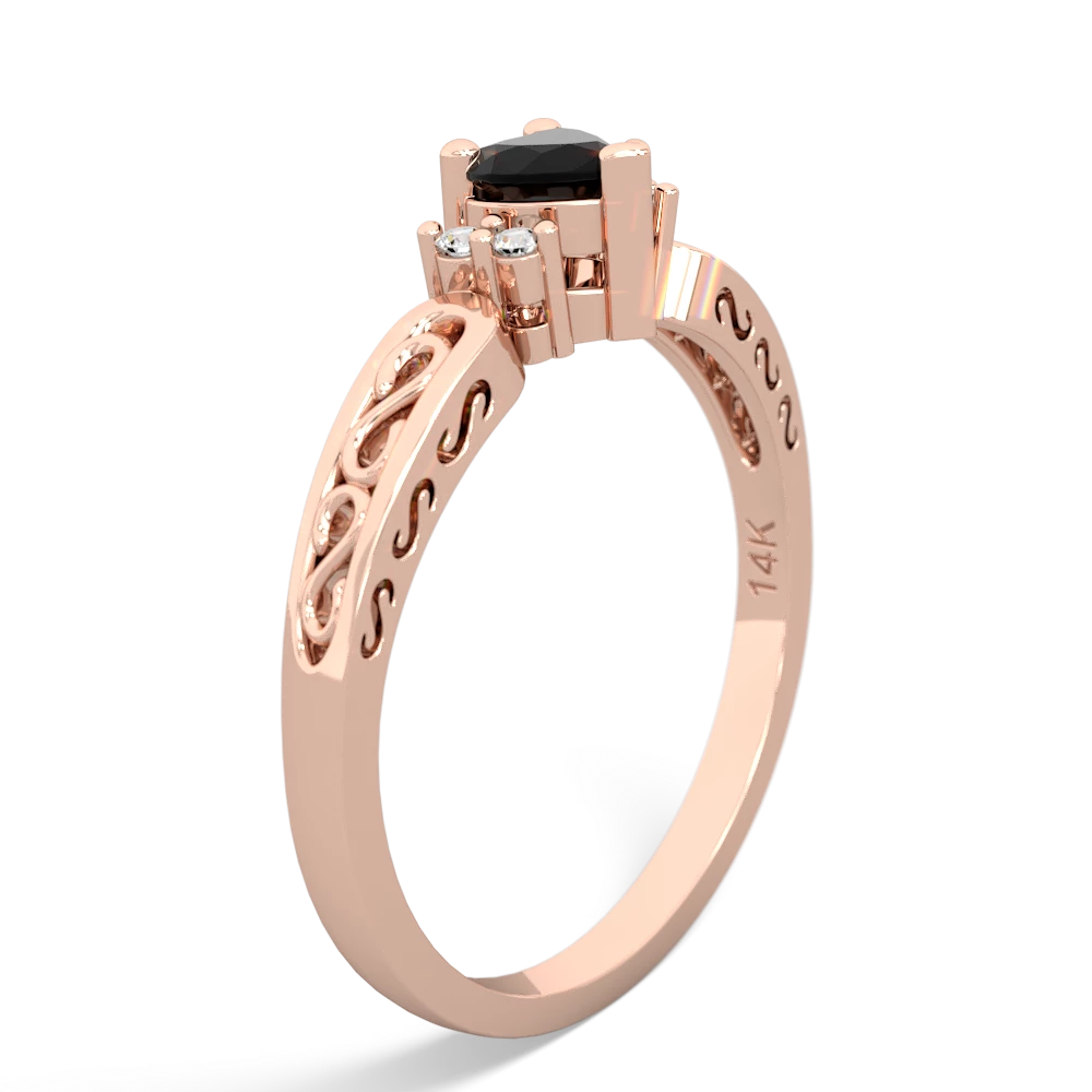 Onyx Filligree Scroll Heart 14K Rose Gold ring R2429