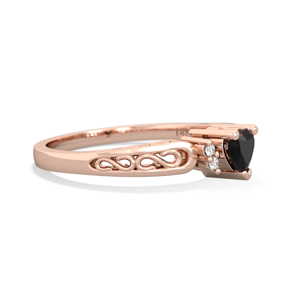 Onyx Filligree Scroll Heart 14K Rose Gold ring R2429