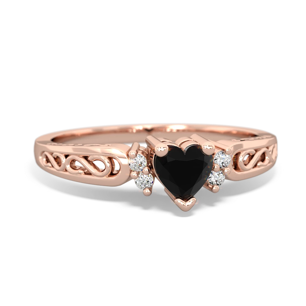 Onyx Filligree Scroll Heart 14K Rose Gold ring R2429