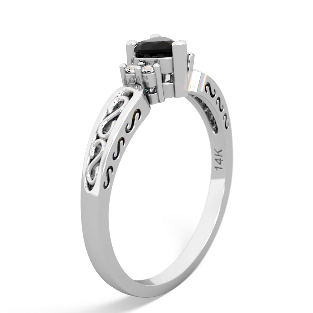 Onyx Filligree Scroll Heart 14K White Gold ring R2429