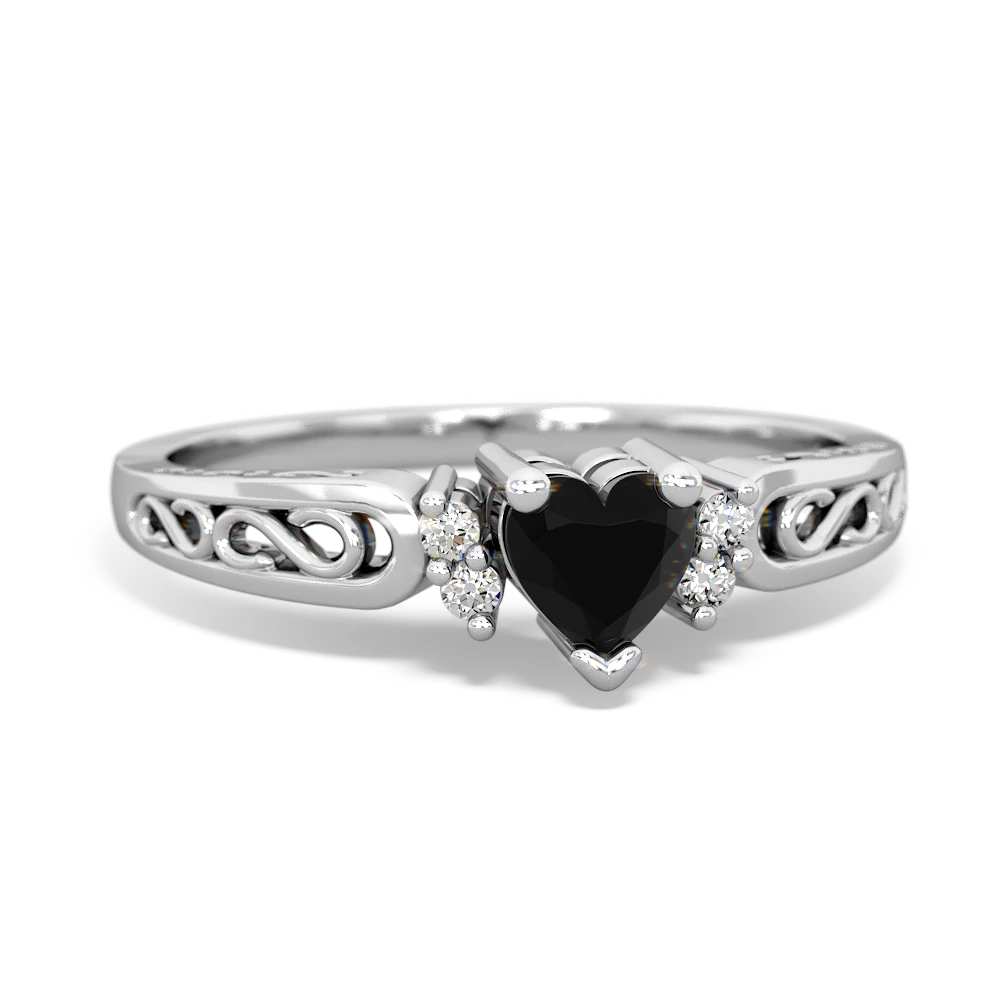 Onyx Filligree Scroll Heart 14K White Gold ring R2429