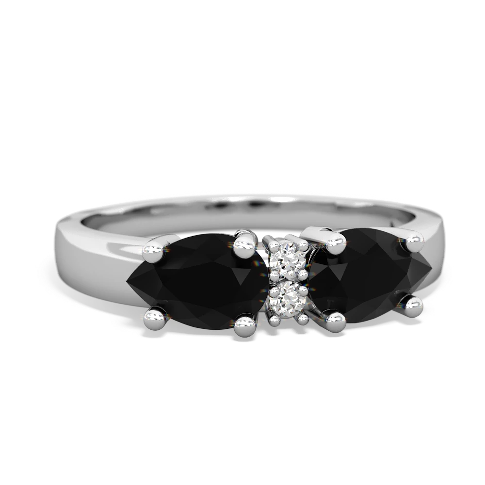 Onyx Pear Bowtie 14K White Gold ring R0865