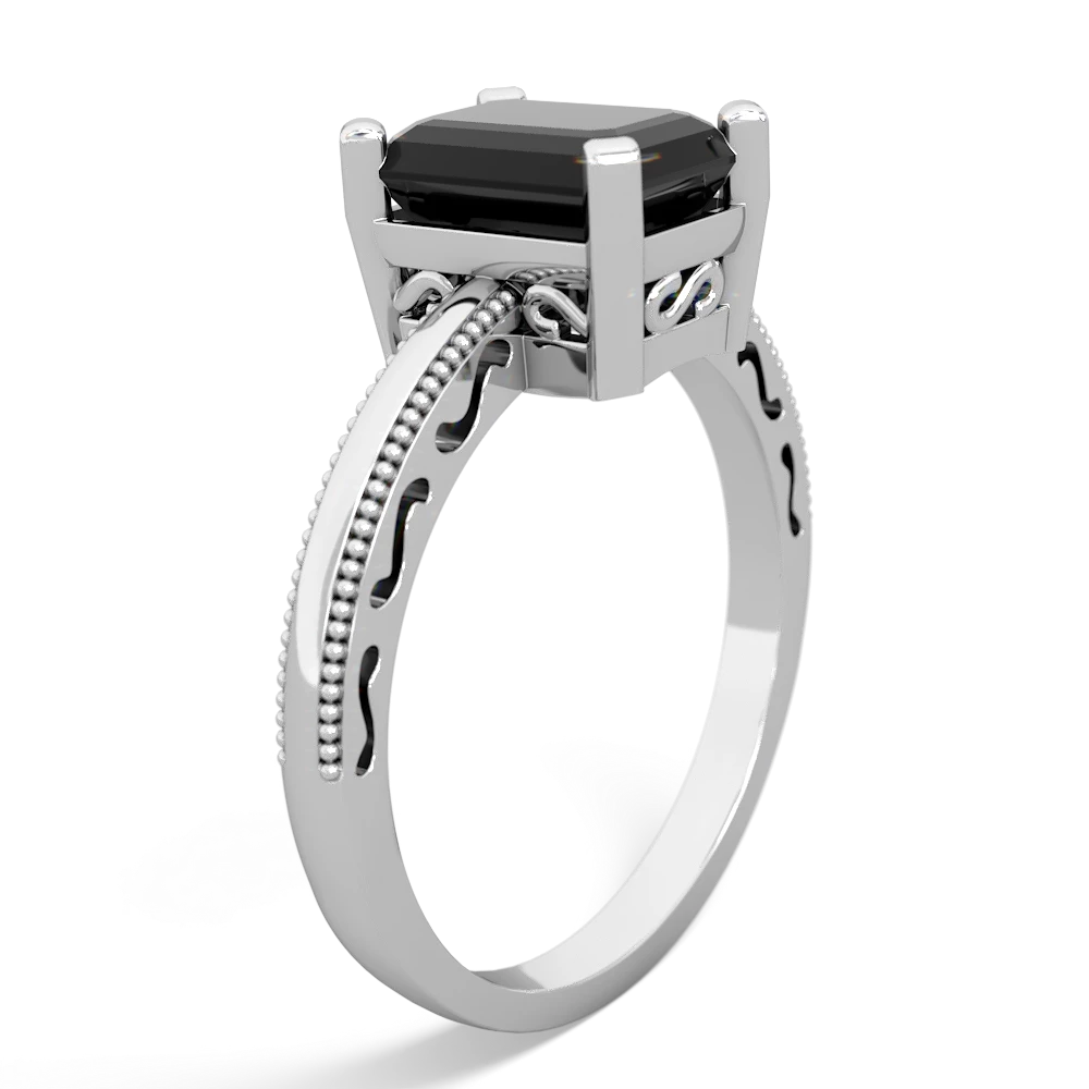 Onyx Milgrain Scroll 14K White Gold ring R2338