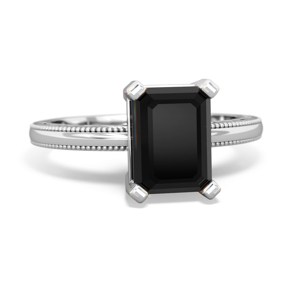 Onyx Milgrain Scroll 14K White Gold ring R2338