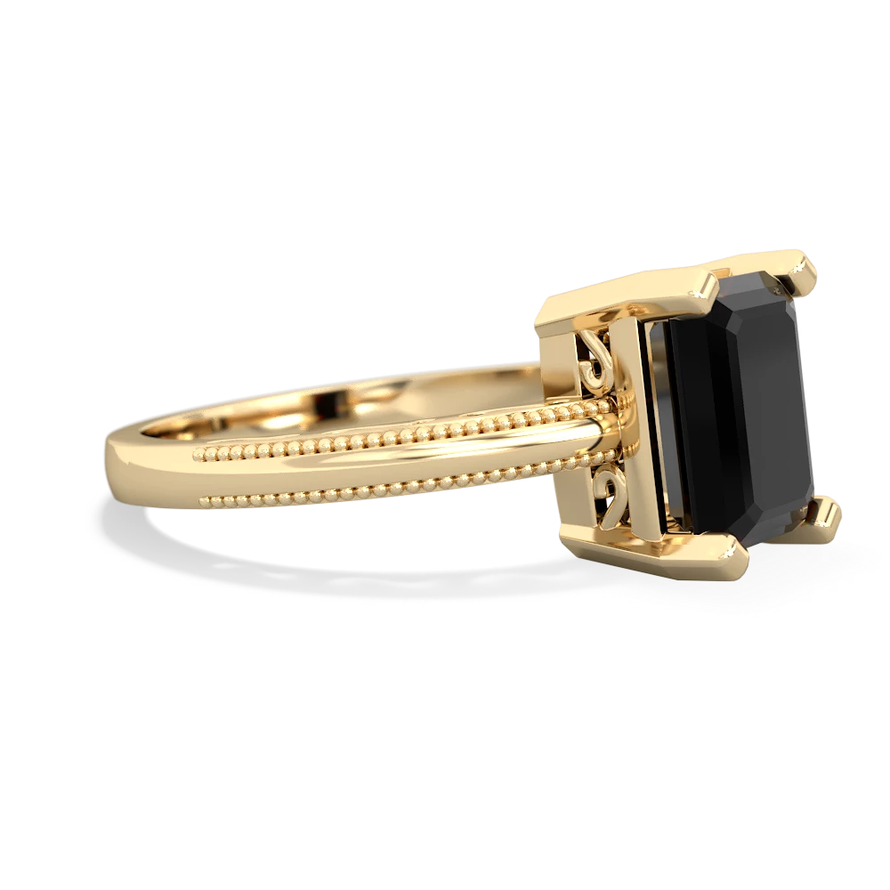 Onyx Milgrain Scroll 14K Yellow Gold ring R2338