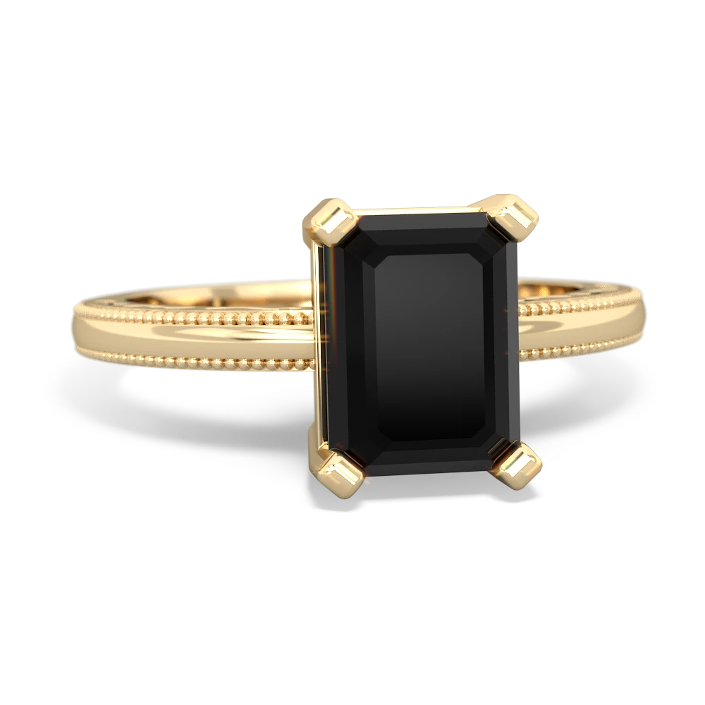 Onyx Milgrain Scroll 14K Yellow Gold ring R2338