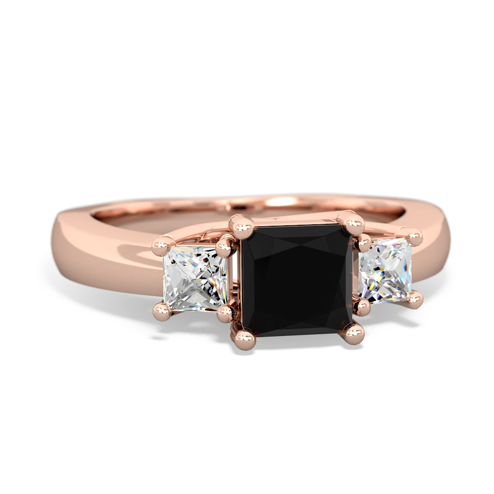 Onyx Three Stone Trellis 14K Rose Gold ring R4015