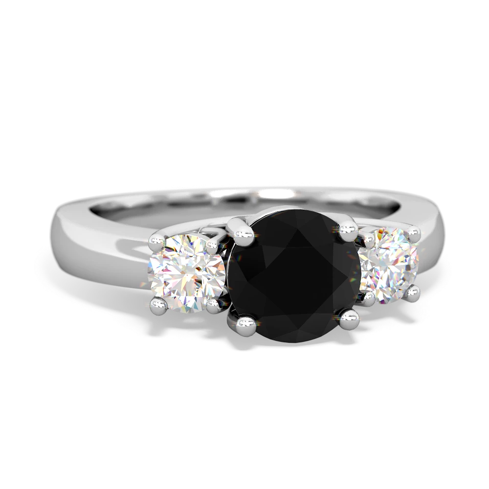 Onyx Diamond Three Stone Round Trellis 14K White Gold ring R4018