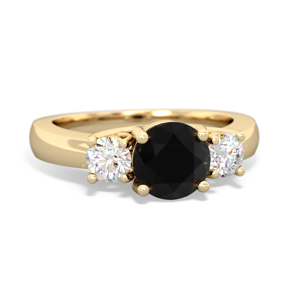 Onyx Diamond Three Stone Round Trellis 14K Yellow Gold ring R4018
