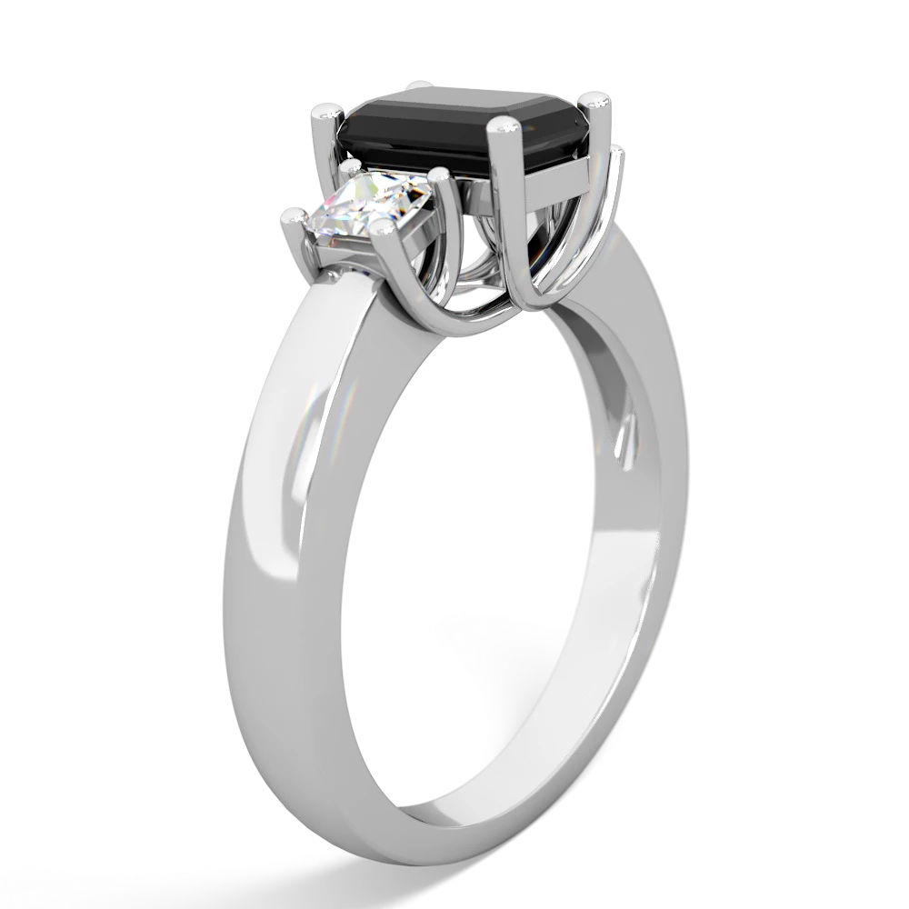 Onyx Diamond Three Stone Emerald-Cut Trellis 14K White Gold ring R4021