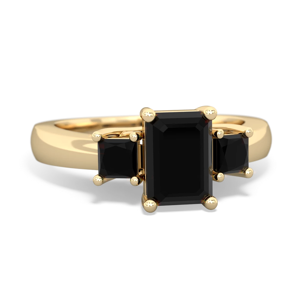 Onyx Three Stone Emerald-Cut Trellis 14K Yellow Gold ring R4021