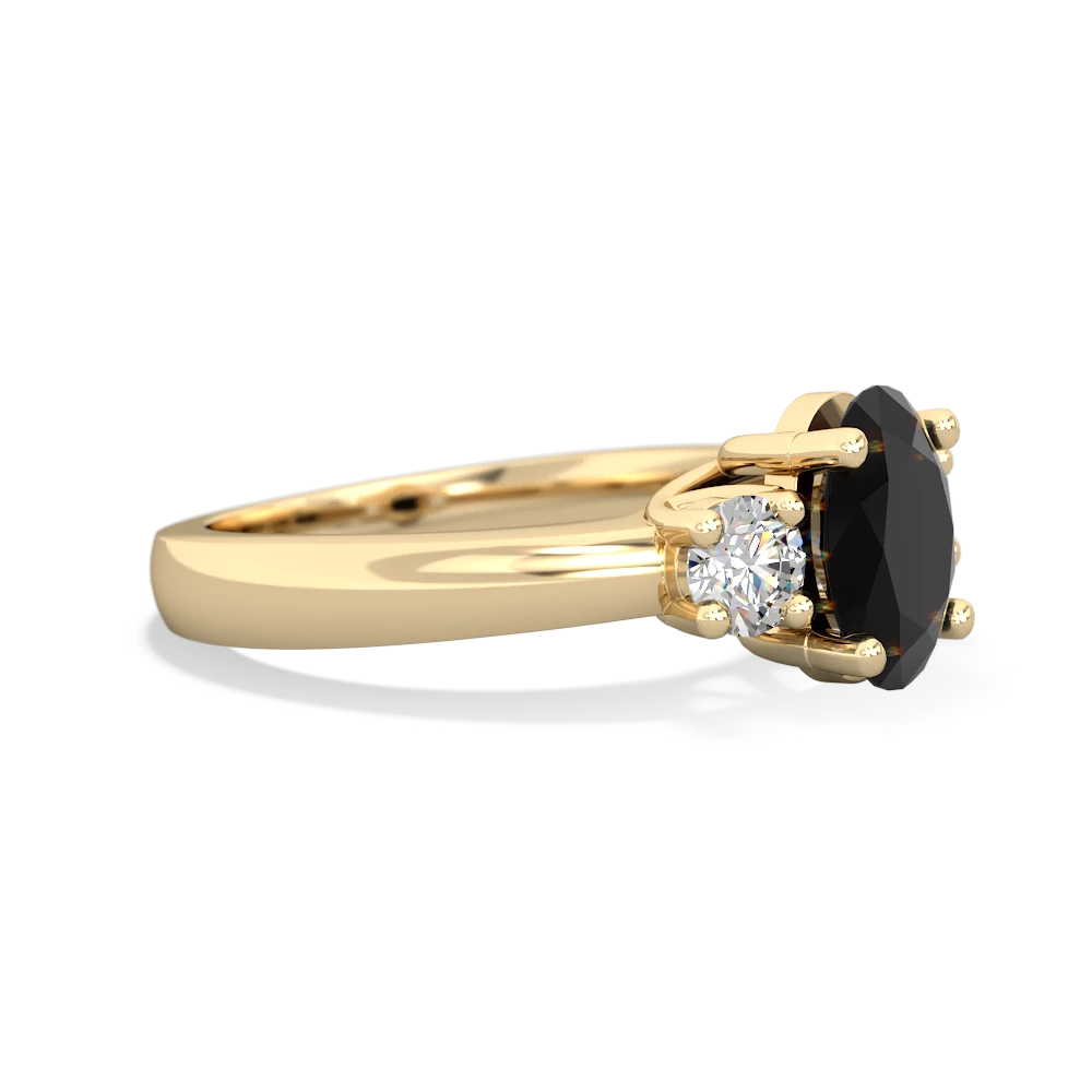 Black Onyx Three Stone Trellis 14K Yellow Gold ring R4024