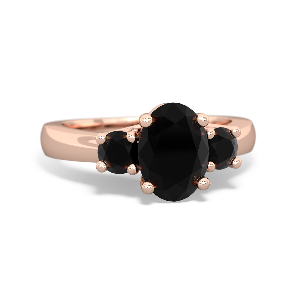 Onyx Three Stone Oval Trellis 14K Rose Gold ring R4024