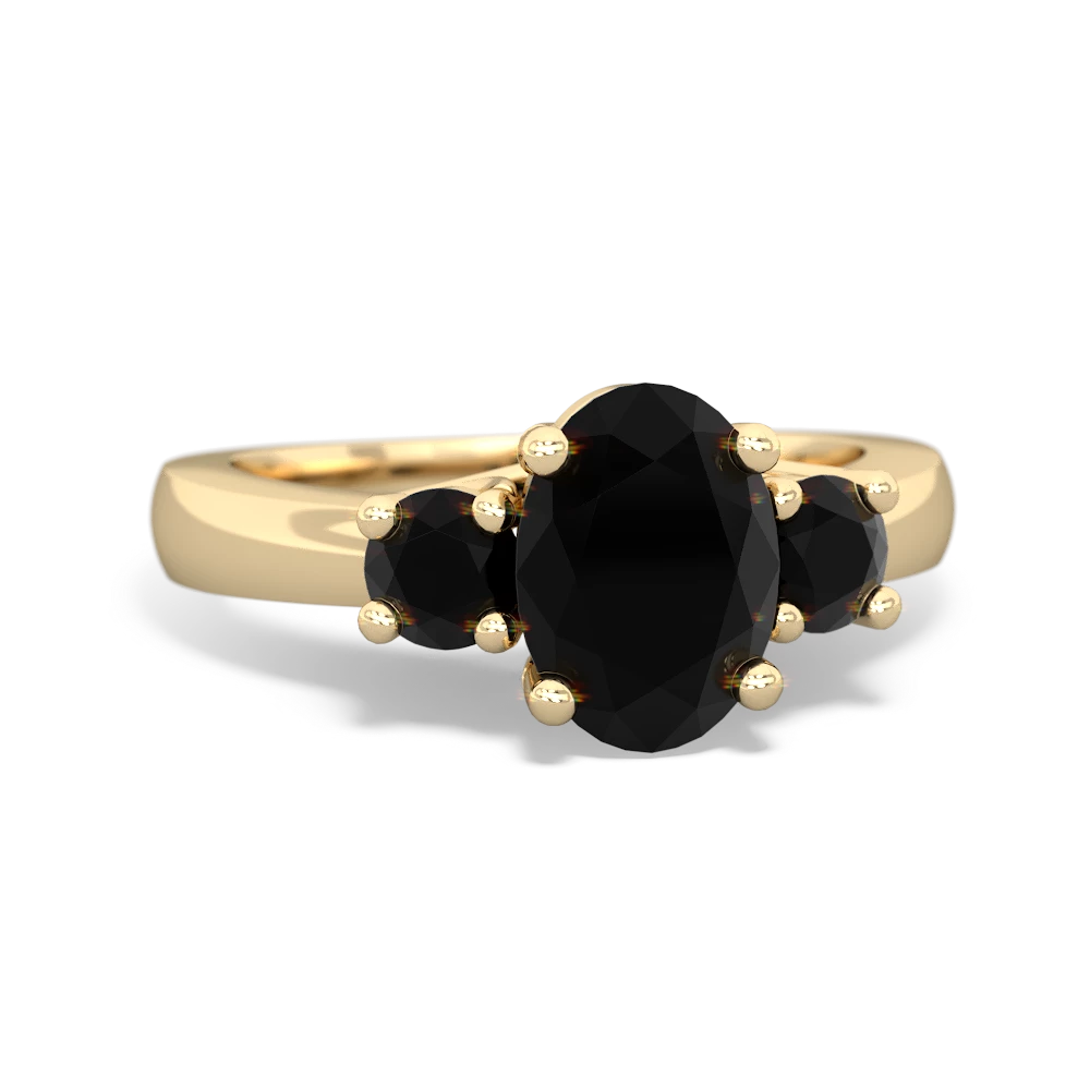 Onyx Three Stone Oval Trellis 14K Yellow Gold ring R4024