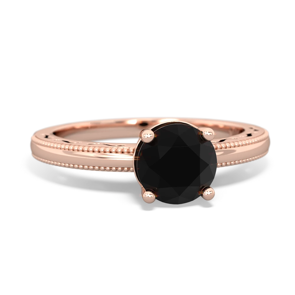 Onyx Milgrain Filigree 14K Rose Gold ring R5090