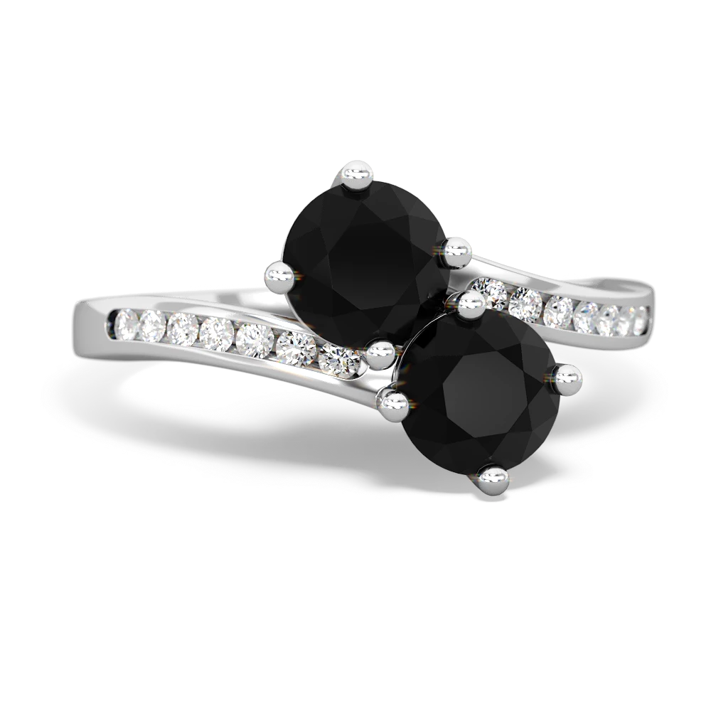 Onyx Channel Set Two Stone 14K White Gold ring R5303